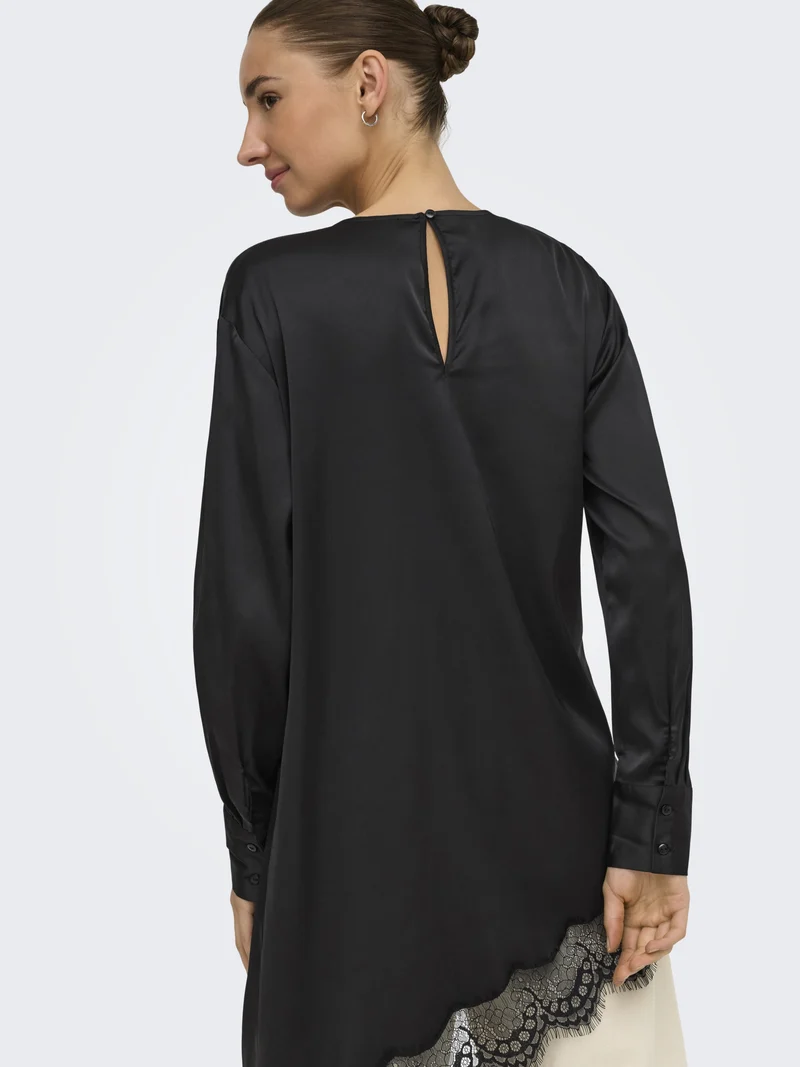 JDYNADDY L/S ASYM LONG TOP WVN, Black/BLACK LACE
