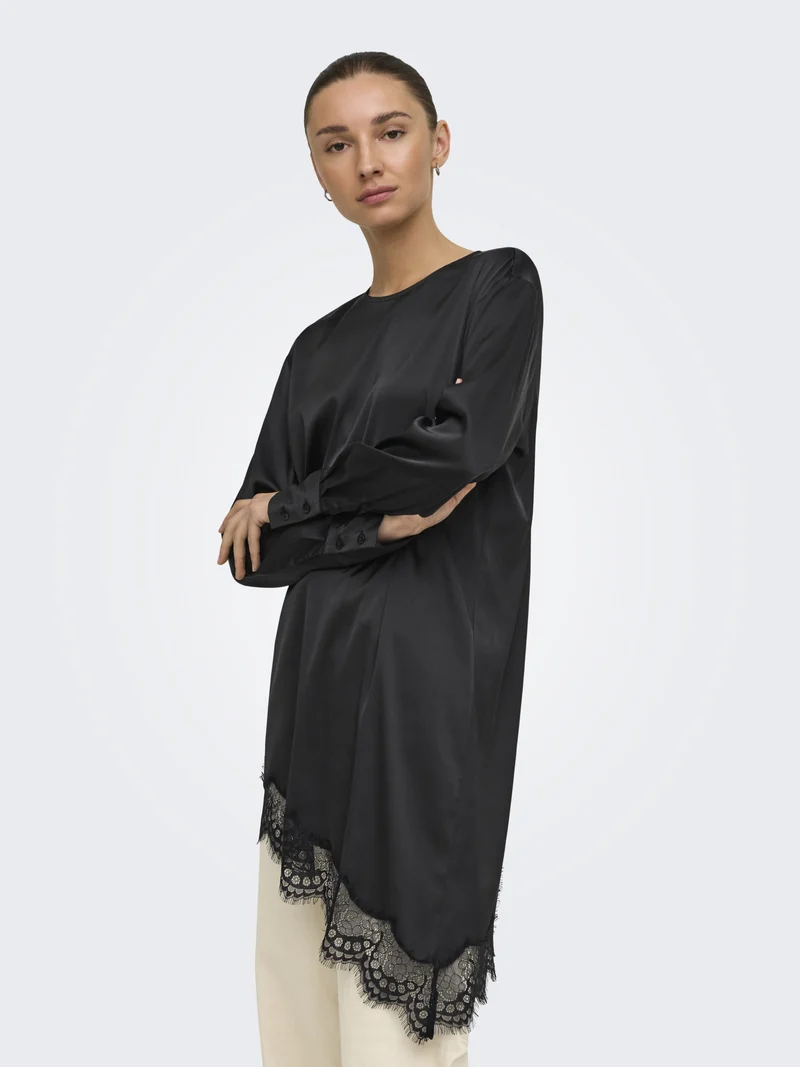 JDYNADDY L/S ASYM LONG TOP WVN, Black/BLACK LACE