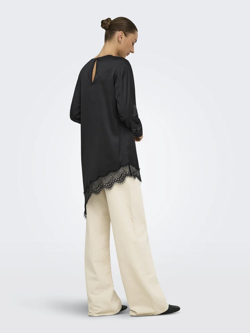 JDYNADDY L/S ASYM LONG TOP WVN, Black/BLACK LACE