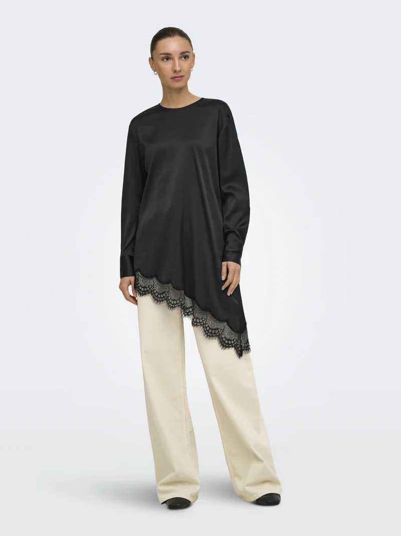 JDYNADDY L/S ASYM LONG TOP WVN, Black/BLACK LACE