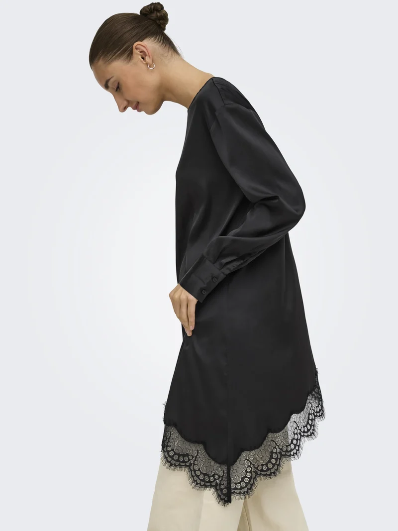JDYNADDY L/S ASYM LONG TOP WVN, Black/BLACK LACE