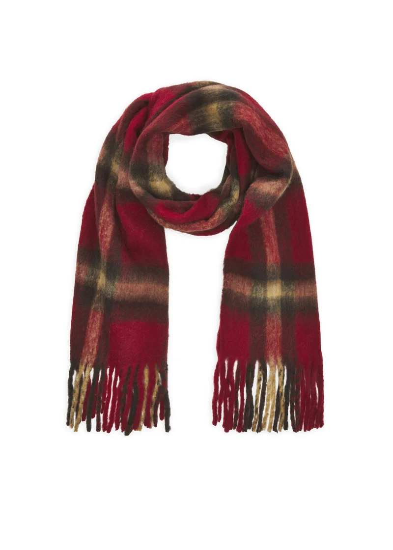 WOVEN SCARF POLY RECYCLED CHECKS rot-40X190CM, rot