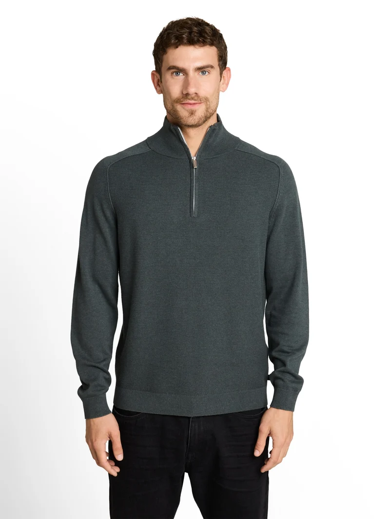 basic knit troyer, darkest olive melange