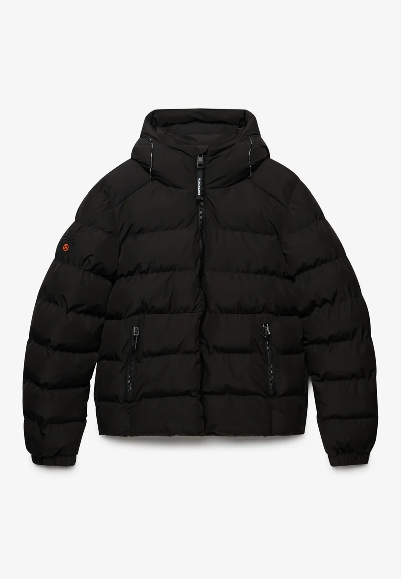 HOODED SPORTS PUFFER JACKET, Black/Black