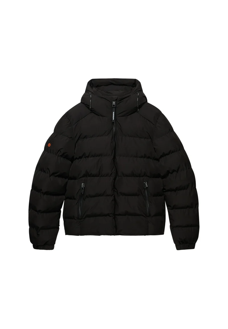 HOODED SPORTS PUFFER JACKET, Black/Black