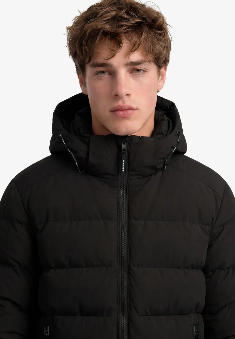 HOODED SPORTS PUFFER JACKET, Black/Black