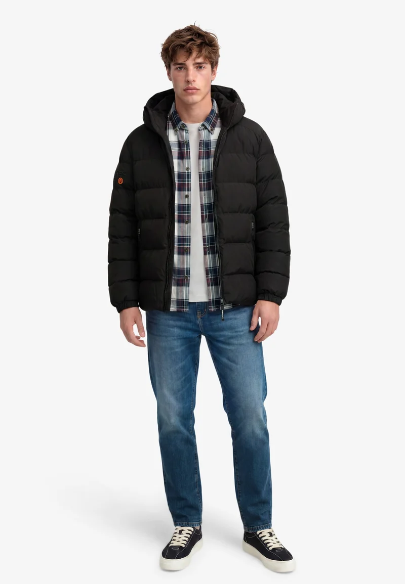 HOODED SPORTS PUFFER JACKET, Black/Black