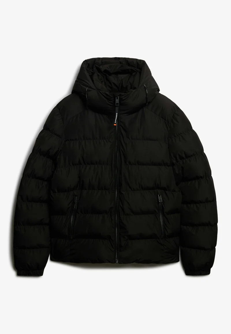 HOODED SPORTS PUFFER JACKET, Black/Black