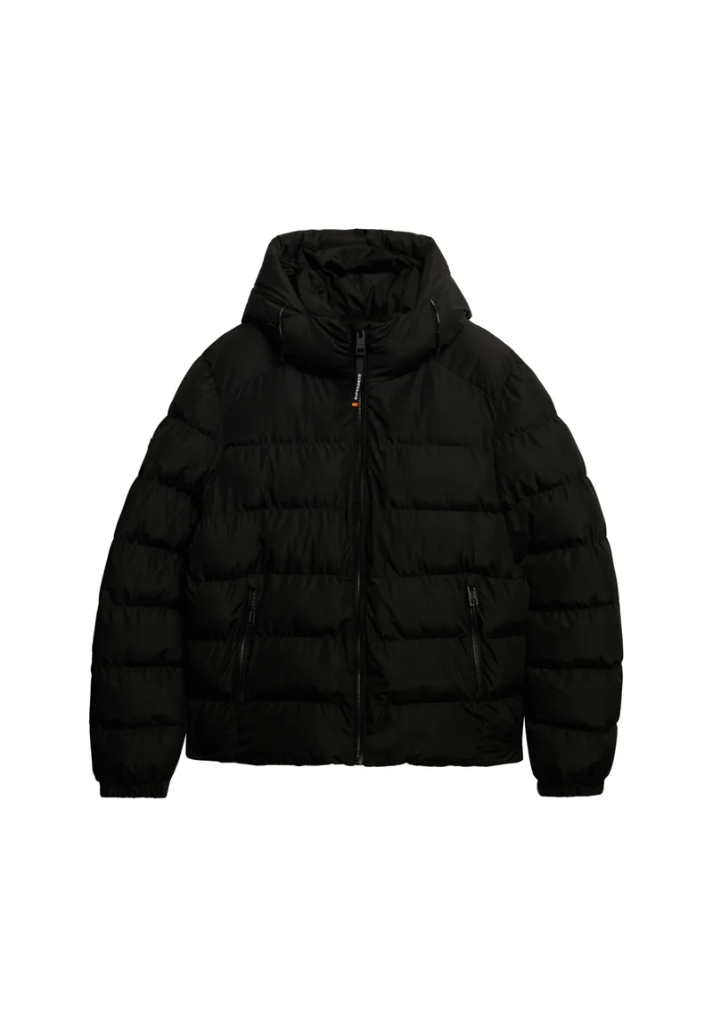 HOODED SPORTS PUFFER JACKET, Black/Black