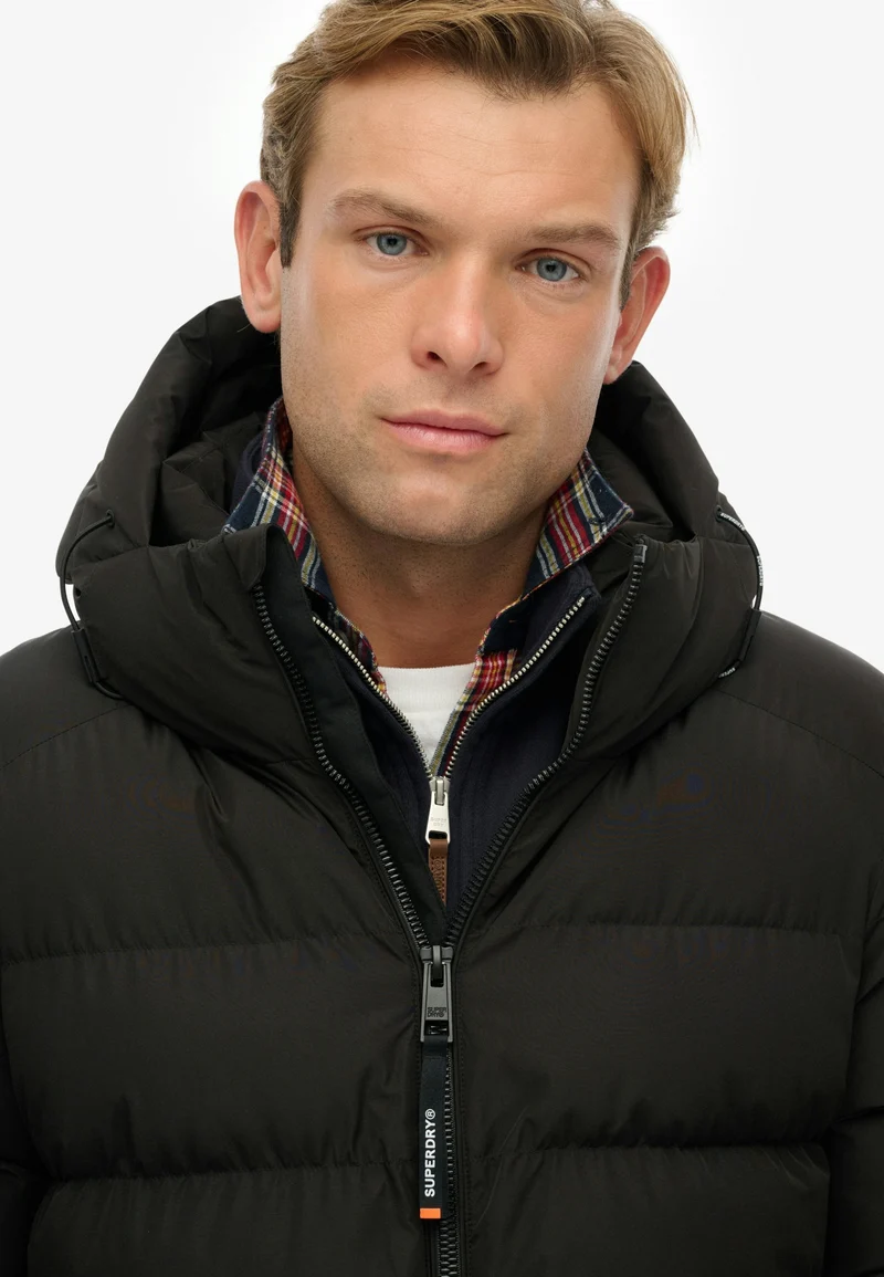 HOODED SPORTS PUFFER JACKET, Black/Black