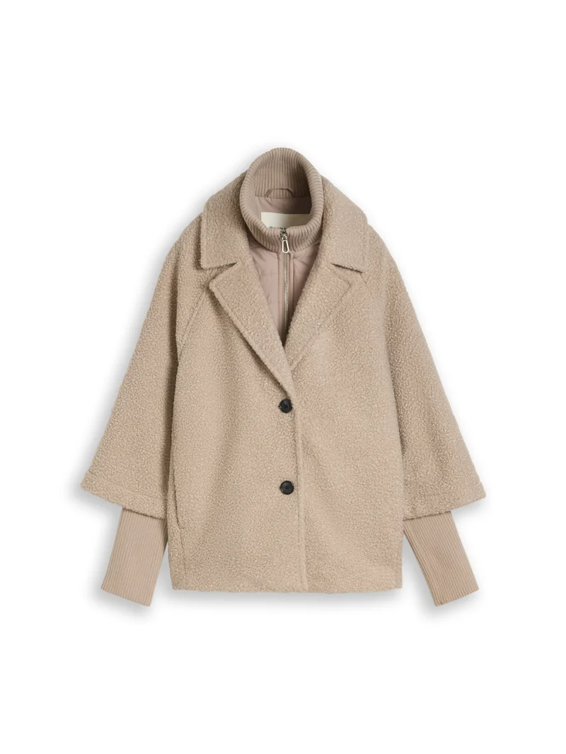 cosy cape jacket, soft taupe grey boucle