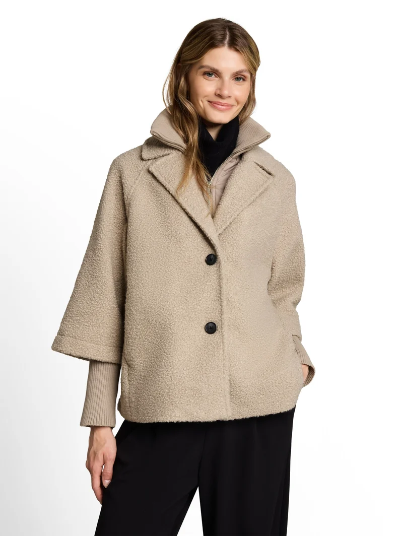 cosy cape jacket, soft taupe grey boucle