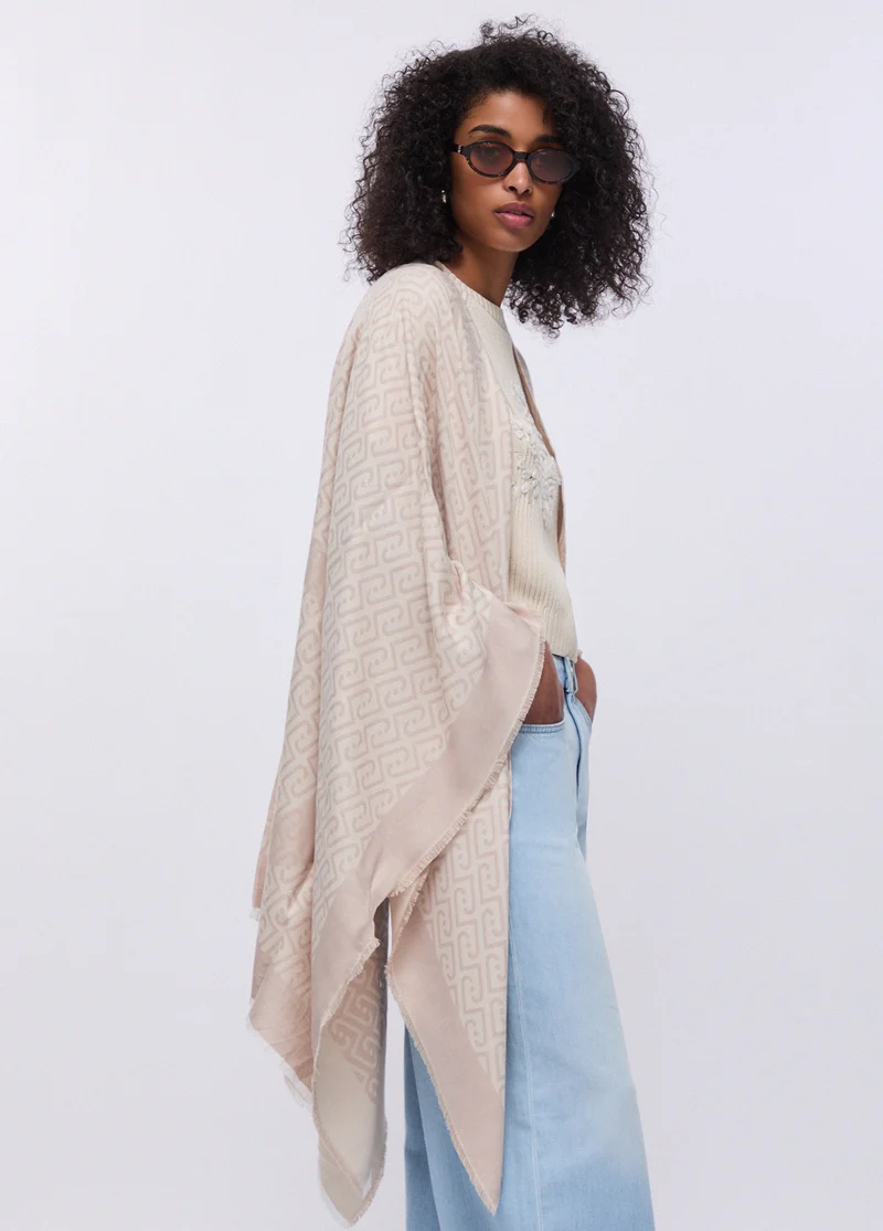 Poncho with Jacquard Logo