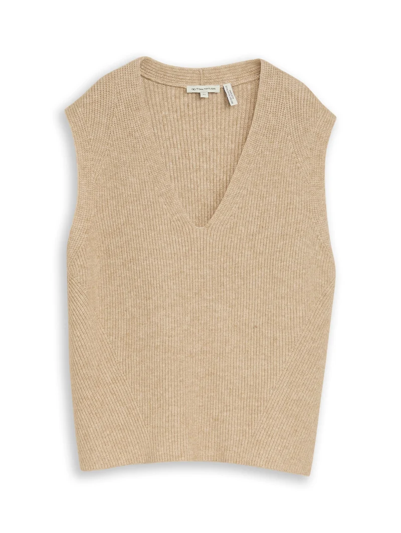 knit rib vest, gravel beige melange