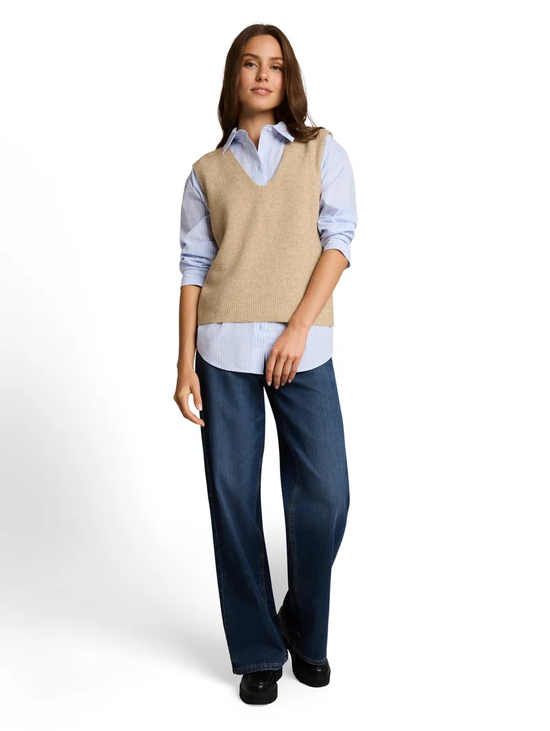 knit rib vest, gravel beige melange