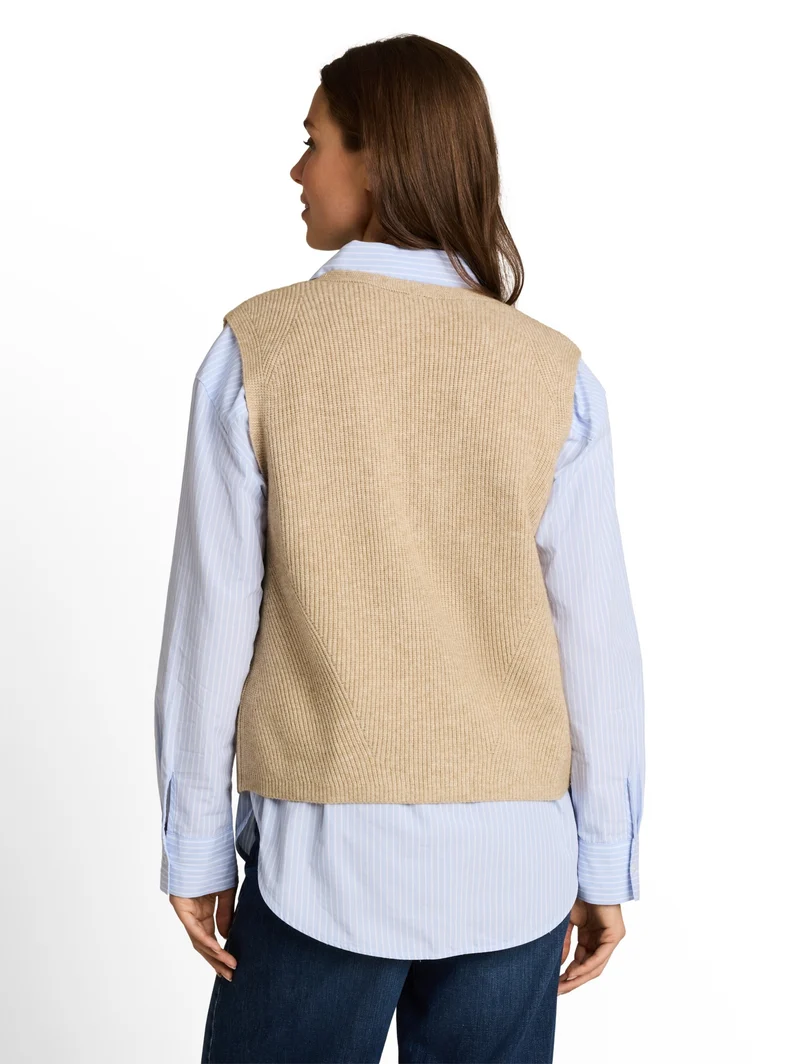 knit rib vest, gravel beige melange