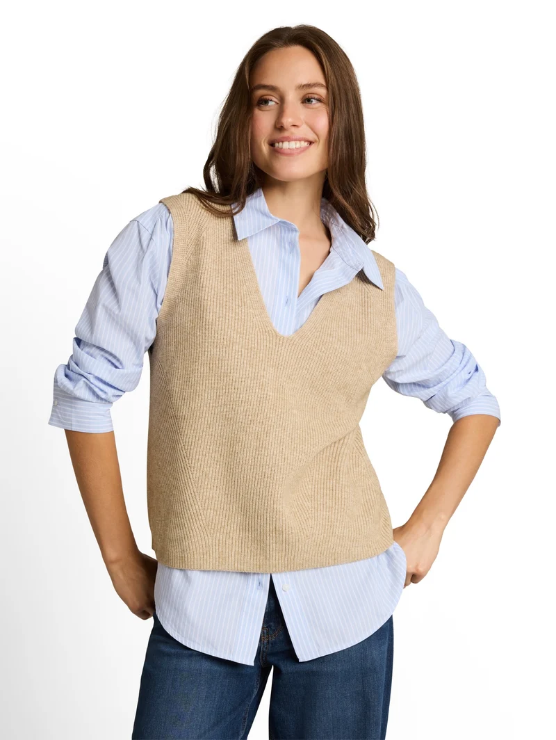 knit rib vest, gravel beige melange