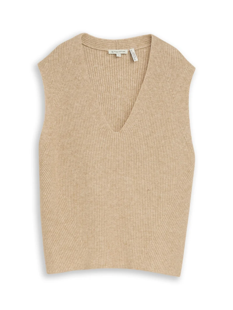 knit rib vest, gravel beige melange