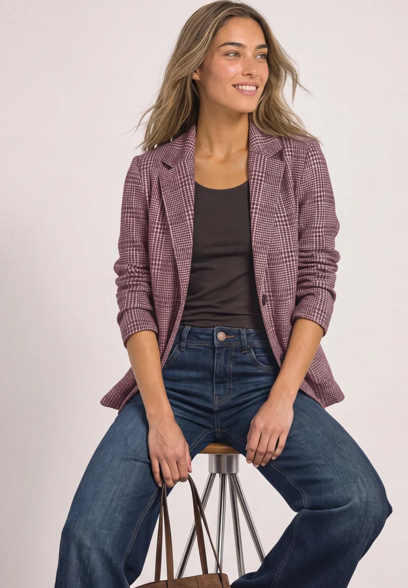 LTD QR Check Blazer, rustic rouge