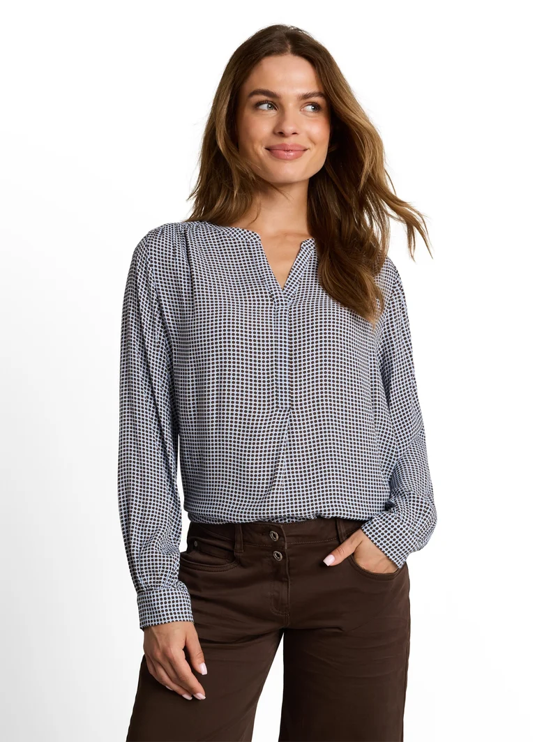 blouse easy longsleeves shape, small blue brown dot print