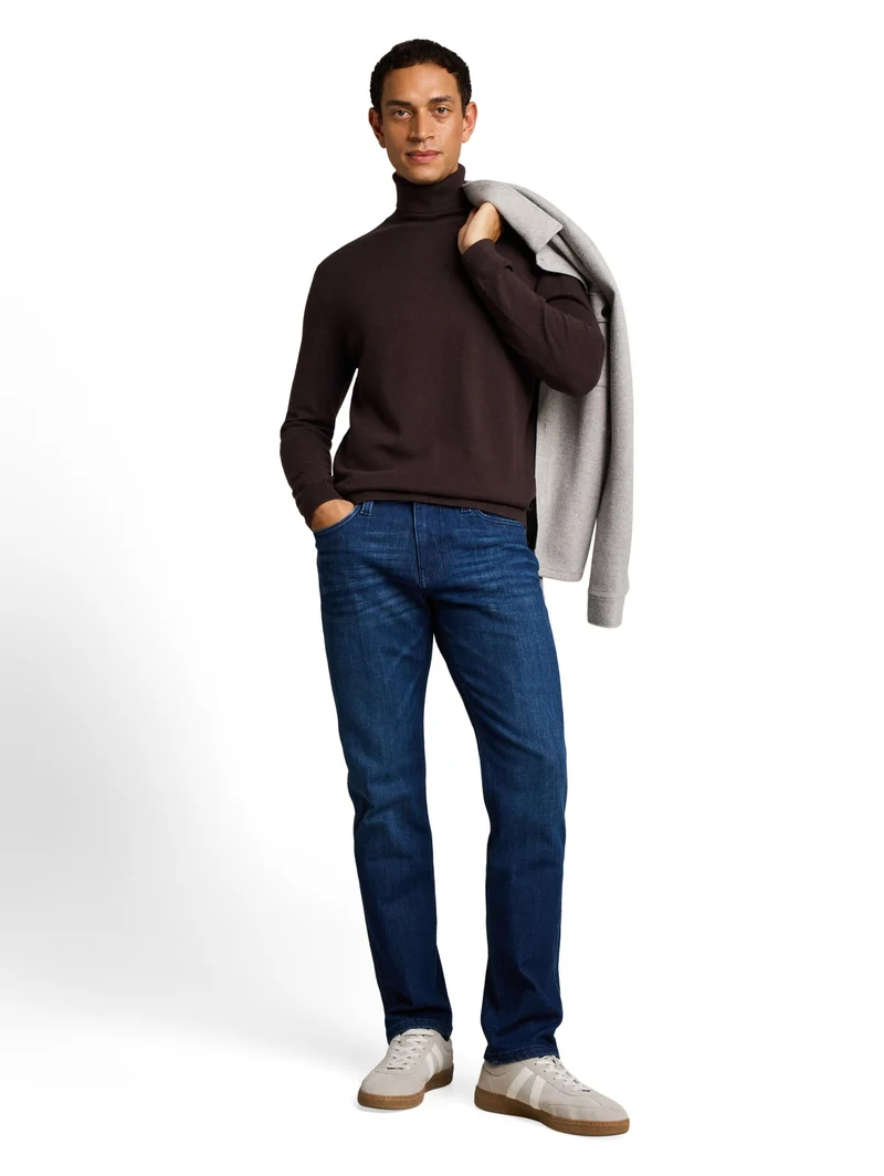 cotton cashmere turtle neck kn, dark chocolate brown melange