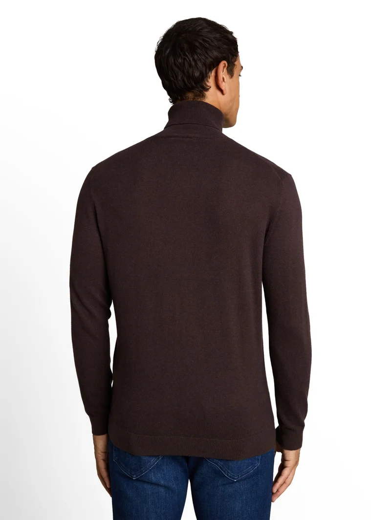 cotton cashmere turtle neck kn, dark chocolate brown melange