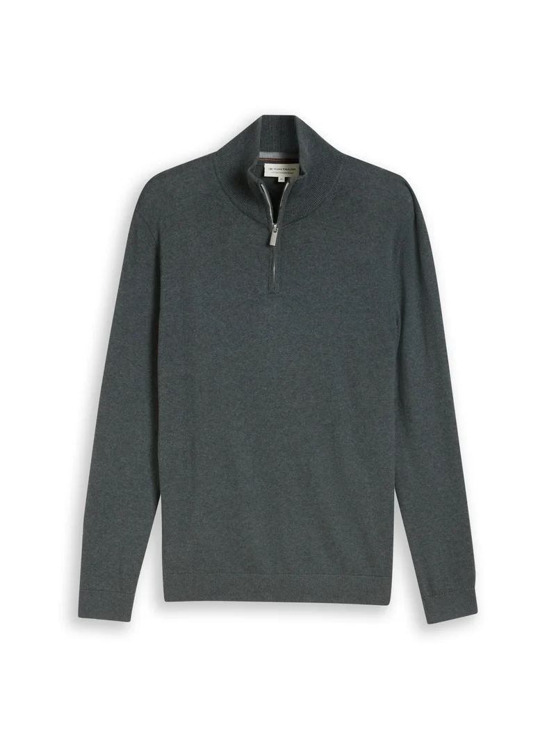cotton cashmere troyer knit, darkest olive melange
