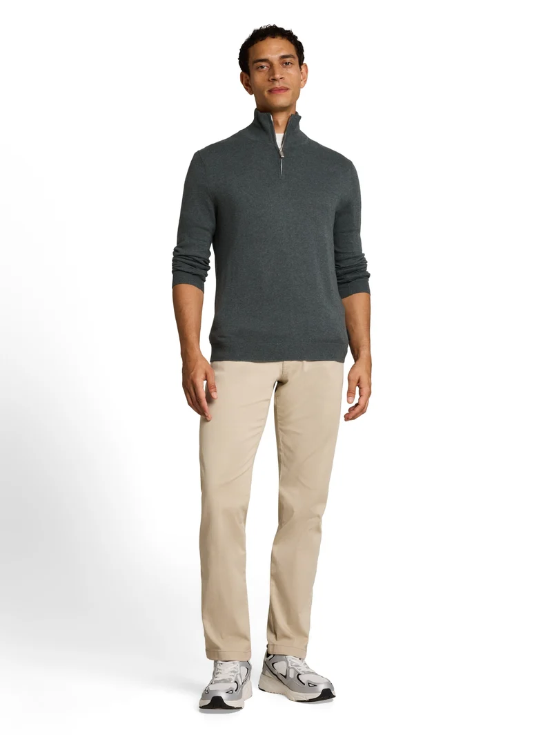 cotton cashmere troyer knit, darkest olive melange