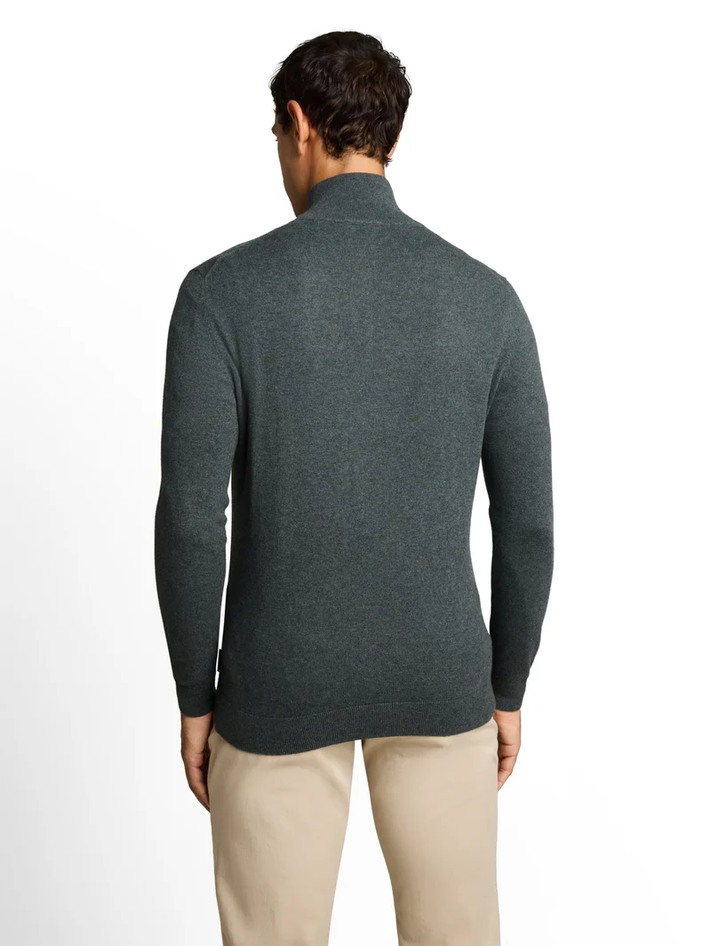 cotton cashmere troyer knit, darkest olive melange