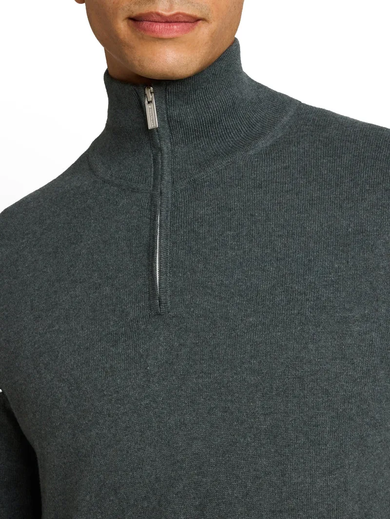 cotton cashmere troyer knit, darkest olive melange