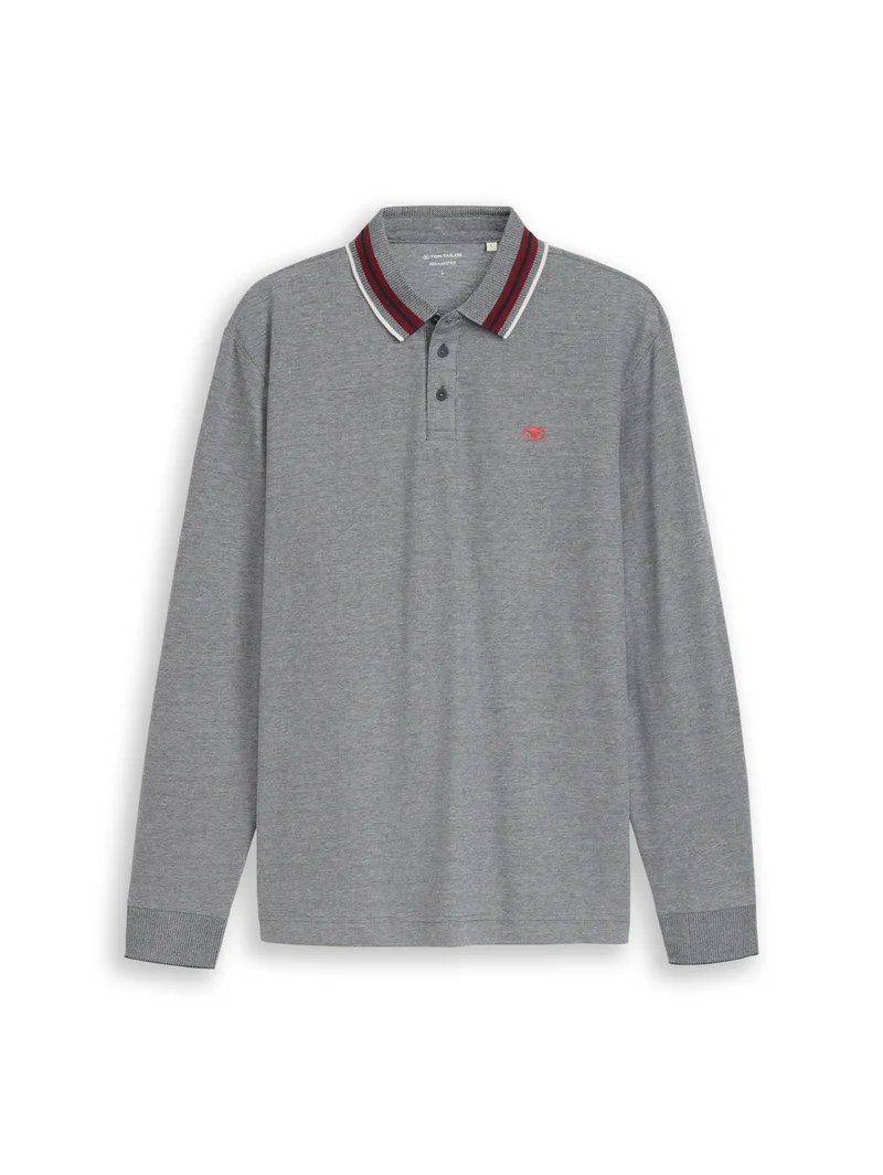 detailed polo shirt, navy white two tone pique