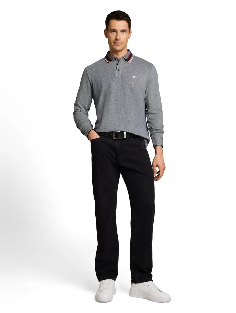 detailed polo shirt, navy white two tone pique