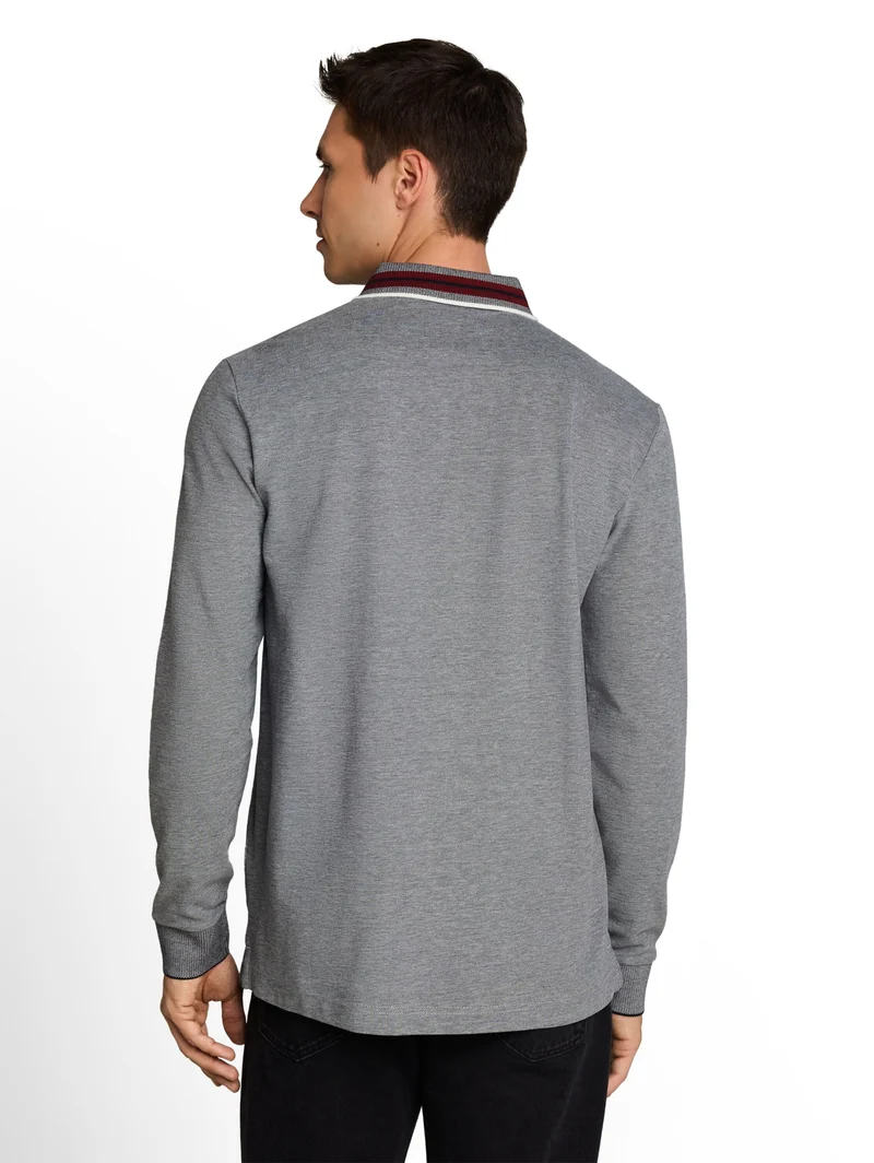 detailed polo shirt, navy white two tone pique