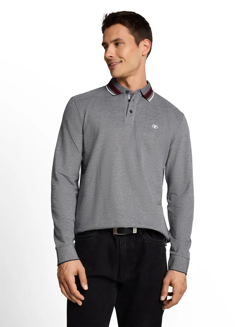 detailed polo shirt, navy white two tone pique