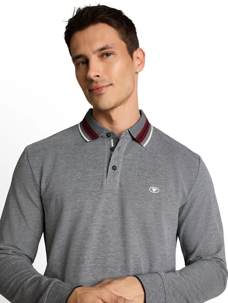 detailed polo shirt, navy white two tone pique