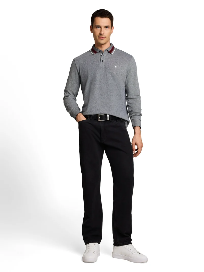 detailed polo shirt, navy white two tone pique
