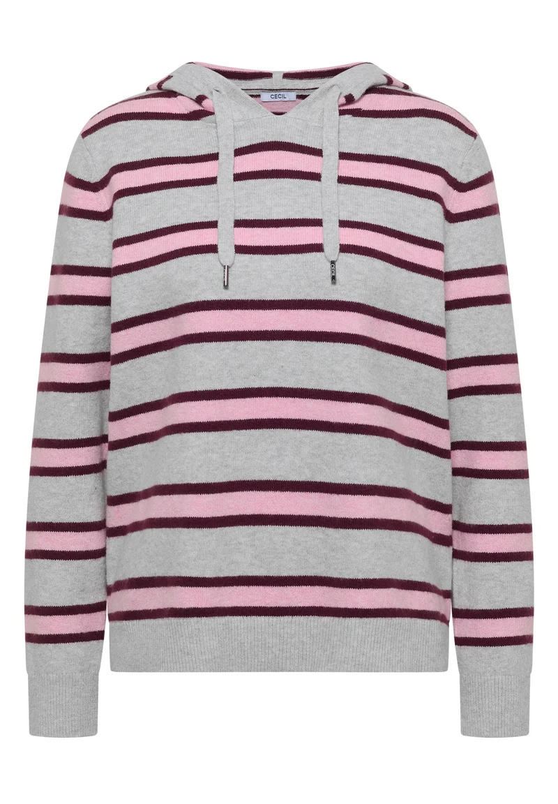 Cosy striped Hoody, light grey melange