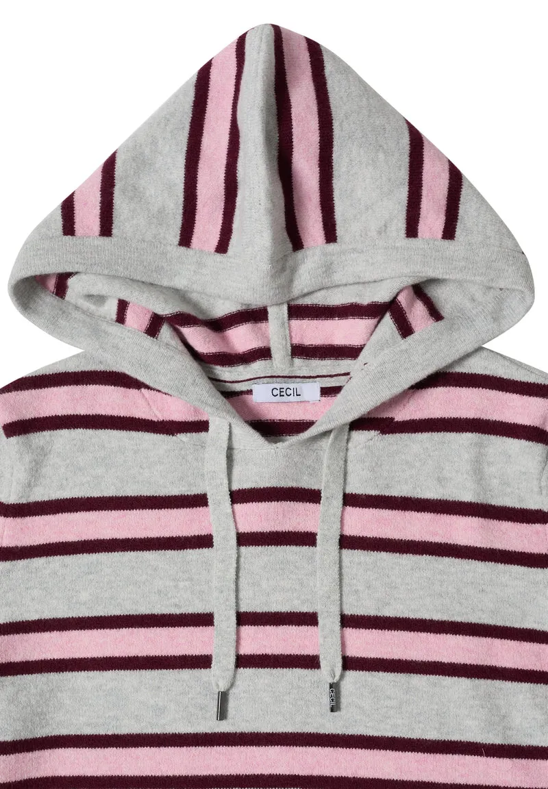 Cosy striped Hoody, light grey melange
