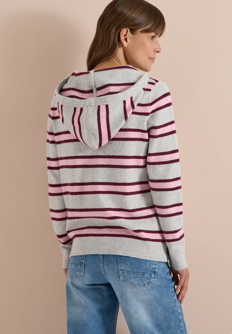 Cosy striped Hoody, light grey melange