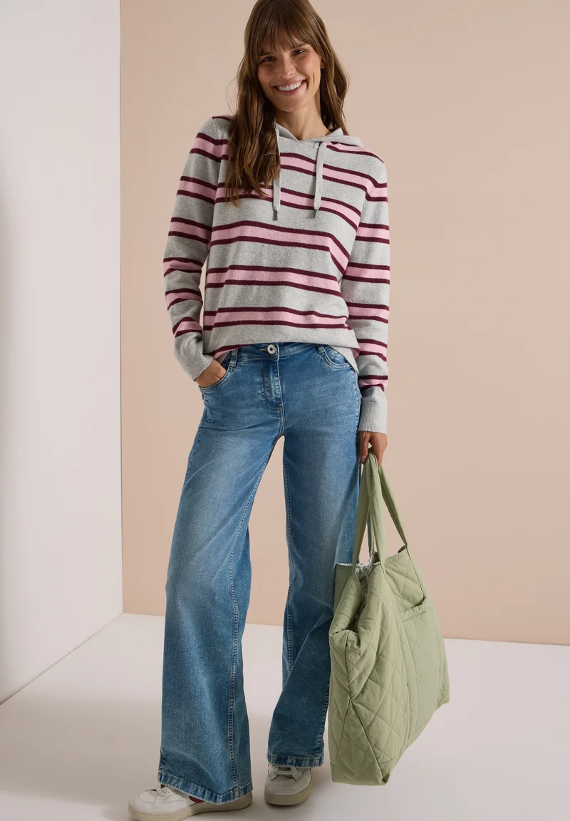Cosy striped Hoody, light grey melange