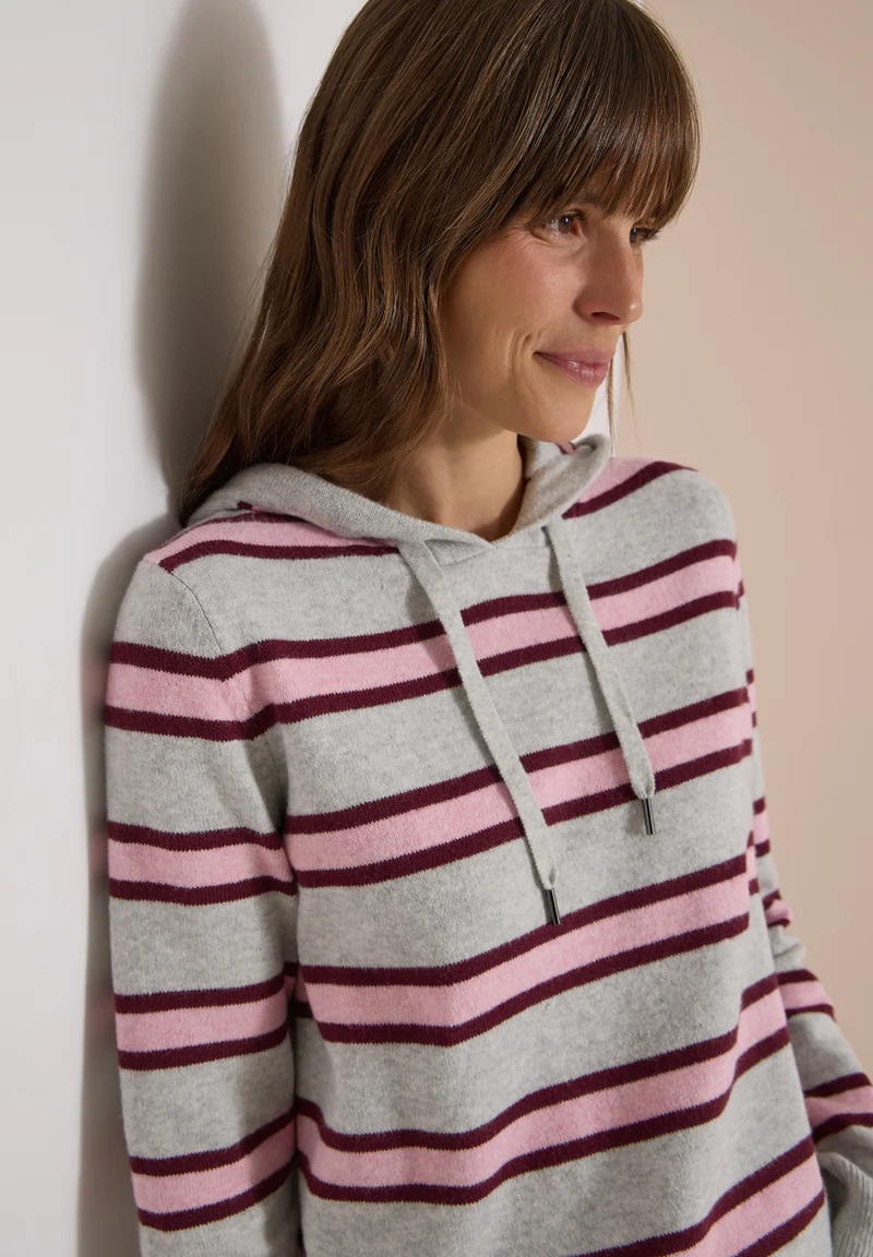 Cosy striped Hoody, light grey melange