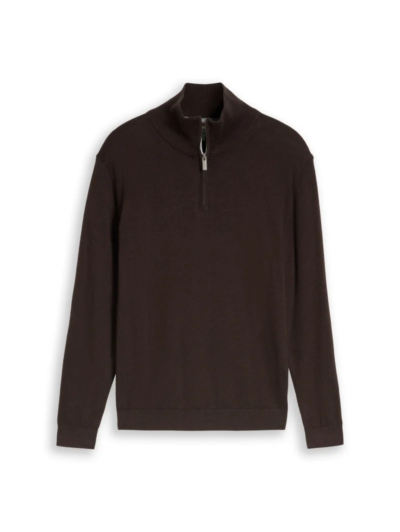 cotton cashmere troyer knit, dark chocolate brown melange