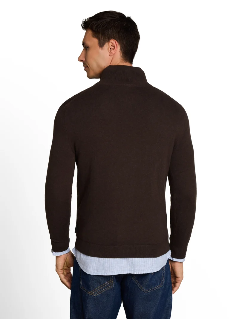 cotton cashmere troyer knit, dark chocolate brown melange
