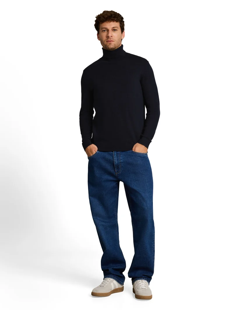 cotton cashmere turtle neck kn, Knitted Navy Melange