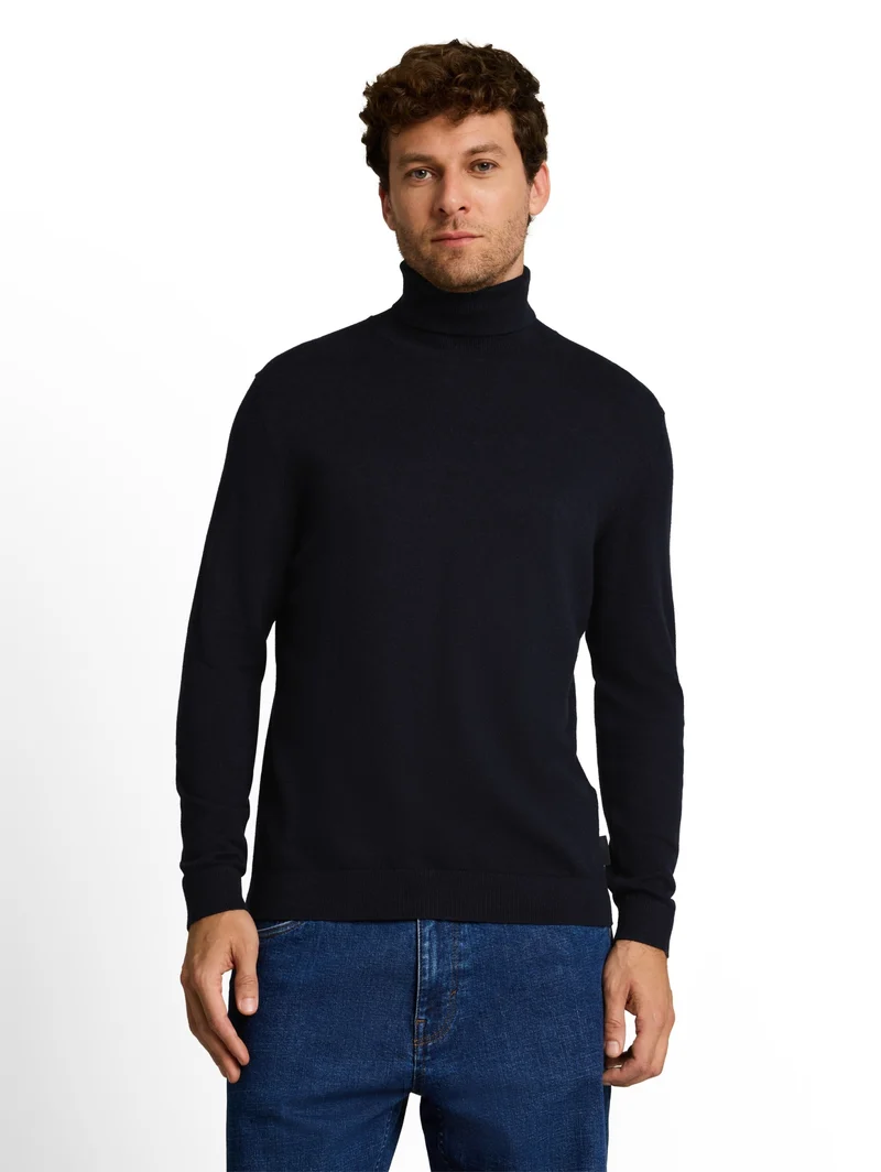cotton cashmere turtle neck kn, Knitted Navy Melange