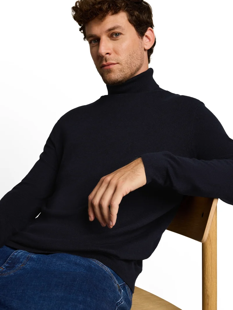 cotton cashmere turtle neck kn, Knitted Navy Melange