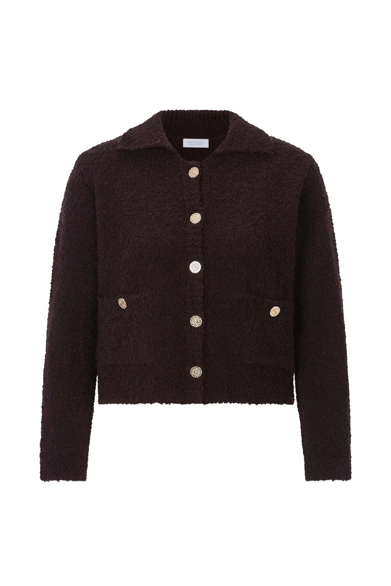 Boucle Cardi with Collar, chocolate torte