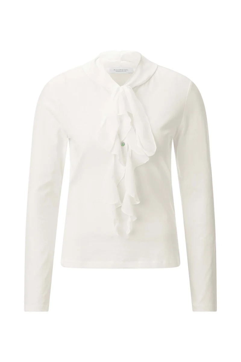 Mat Mix Longsleeve with Ruffle Coll, pearl white