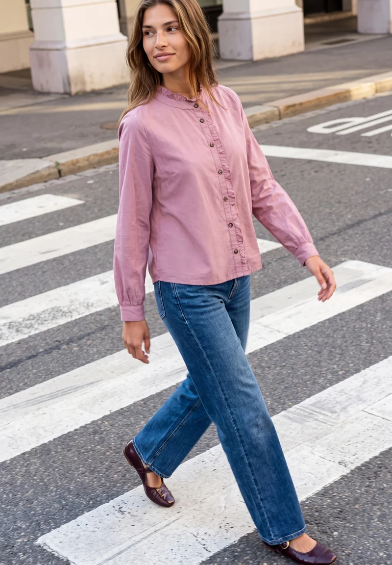 Studio_Buttoned corduroy Blous, pearly rose