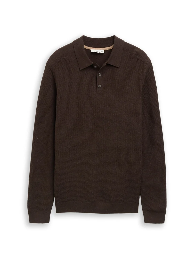 structured knit polo, dark chocolate brown melange